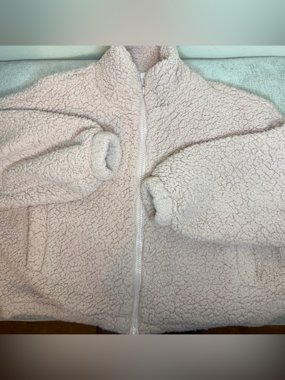 Urban Outfitters light pink Plush Sherpa Zip Up Jacket